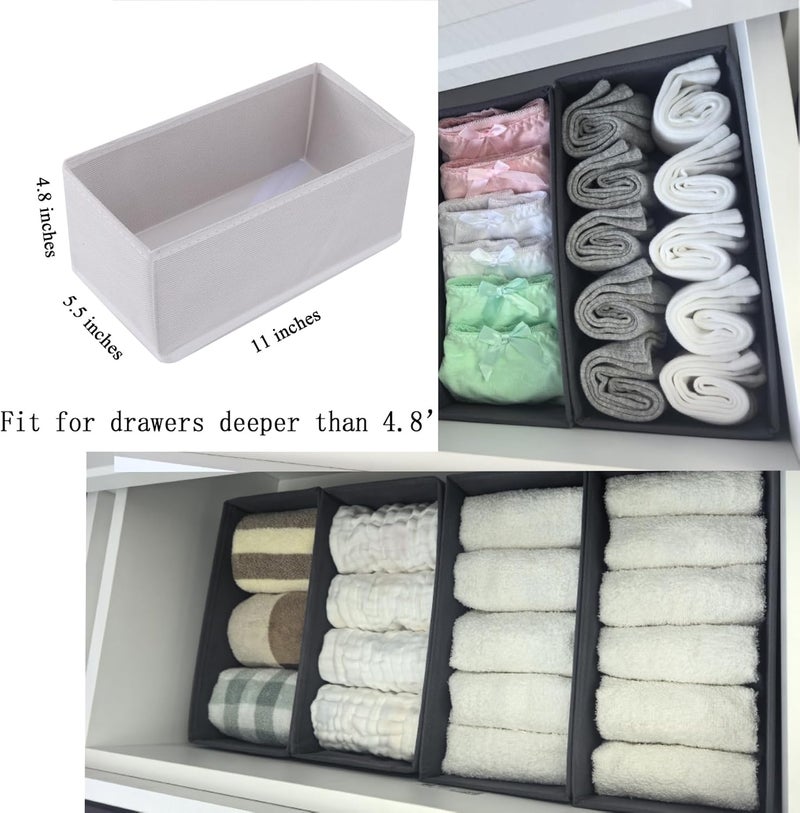 Bructhun Sock Drawer Organizer 3 Pack - Collapsible Fabric Storage Bins for Underwear Divider, Small Closet Organizers with 3 Compartments, Raw White - Image 4